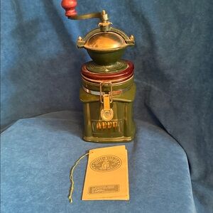 Vintage Green Coffee Grinder London pottery . Works great
